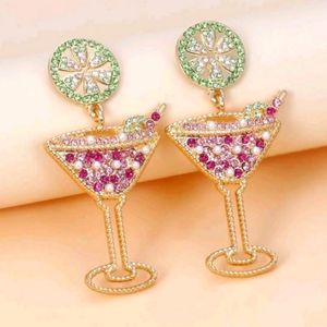 PURPLE GREEN GOLD RHINESTONE MARTINI EARRINGS SET LIME/purple RHINESTONES
